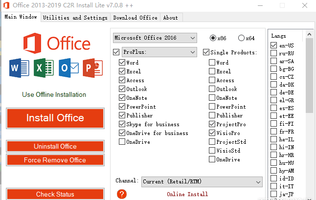 Office部署工具----Office 2013-2019 C2R Install 7.0.8 正式版+单文件版-第2张图片-星辰资源网