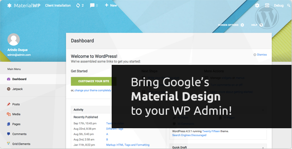 WordPress插件-Material WP V0.0.52汉化版已更新-倾尘SEO 更改WordPress管理界面 Material Design RTL支持-星辰源码网