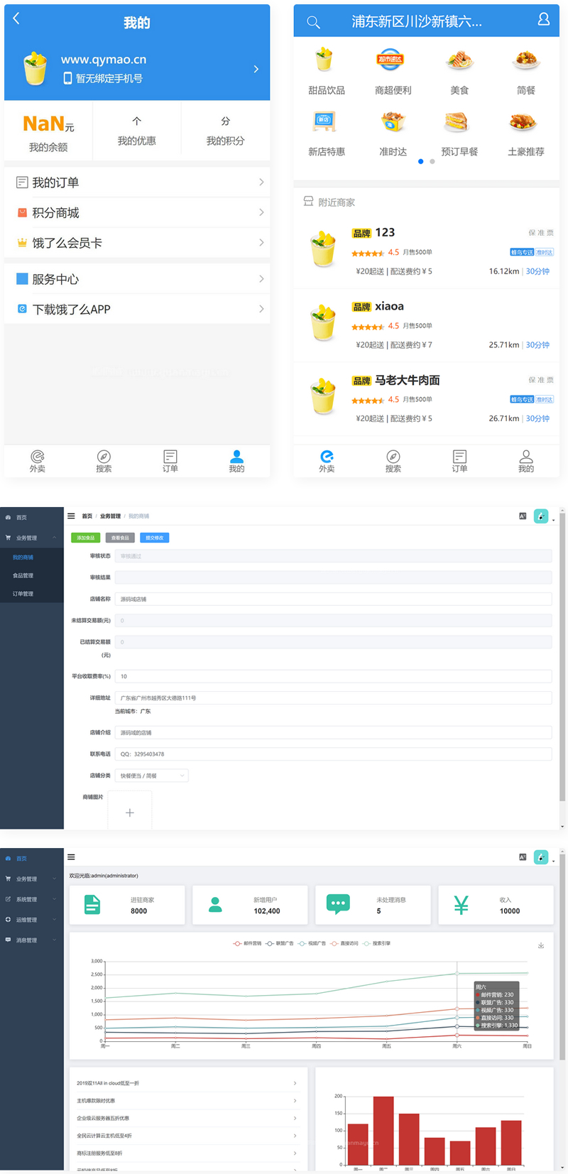 仿饿了吗外卖平台系统 带手机端后台管理-星辰源码网