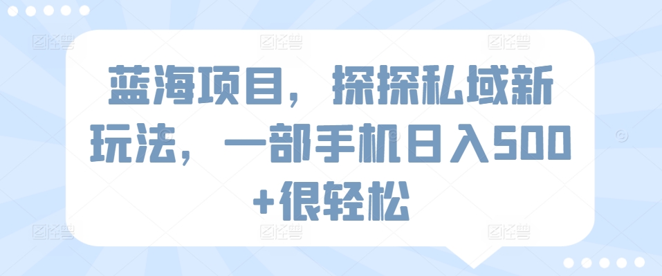 蓝海项目，探探私域新玩法，一部手机日入500+很轻松-星辰源码网