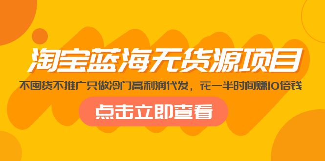 淘宝蓝海无货源项目，不囤货不推广只做冷门高利润代发，花一半时间赚10倍钱-星辰源码网