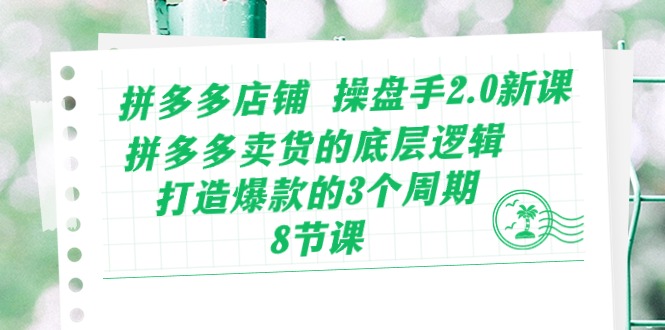 拼多多店铺操盘手2.0新课，拼多多卖货的底层逻辑，打造爆款的3个周期（8节）-星辰源码网