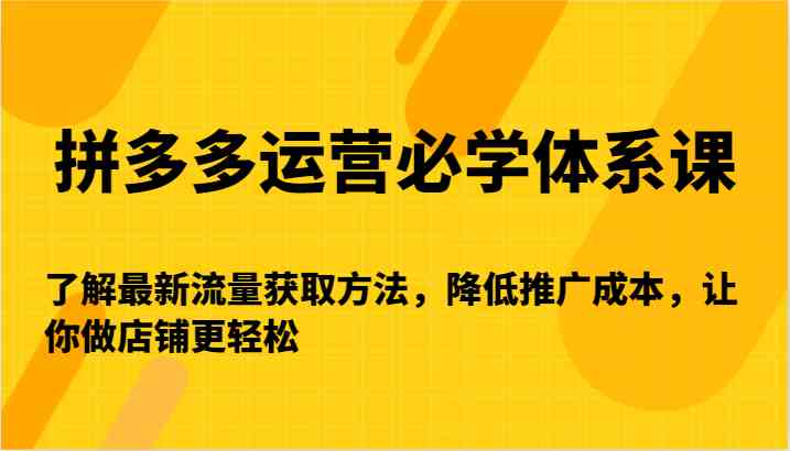 拼多多运营必学体系课-了解最新流量获取方法，降低推广成本，让你做店铺更轻松-星辰源码网