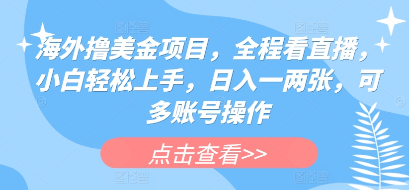 海外撸美金项目，全程看直播，小白轻松上手，日入一两张，可多账号操作-星辰源码网