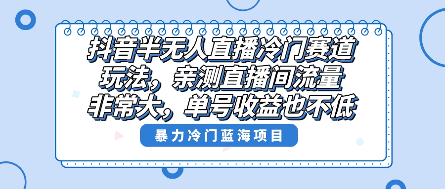 抖音半无人直播冷门赛道玩法，直播间流量非常大，单号收益也不低！-星辰源码网