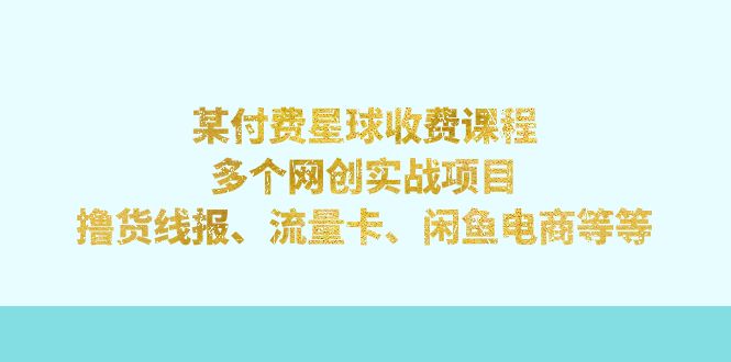 某付费星球课程：多个网创实战项目，撸货线报、流量卡、闲鱼电商等等-星辰源码网