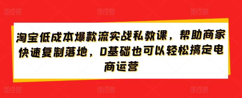 淘宝低成本爆款流实战私教课，帮助商家快速复制落地，0基础也可以轻松搞定电商运营-星辰源码网