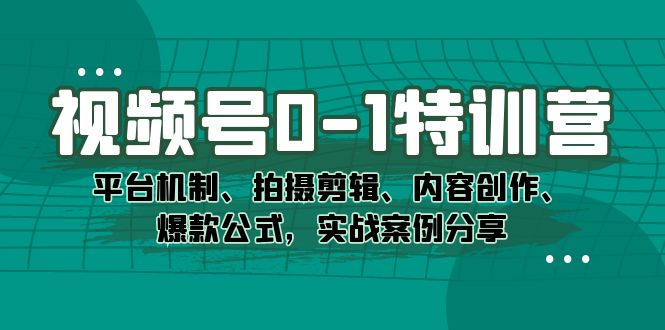 视频号0-1特训营：平台机制、拍摄剪辑、内容创作、爆款公式，实战案例分享-星辰源码网