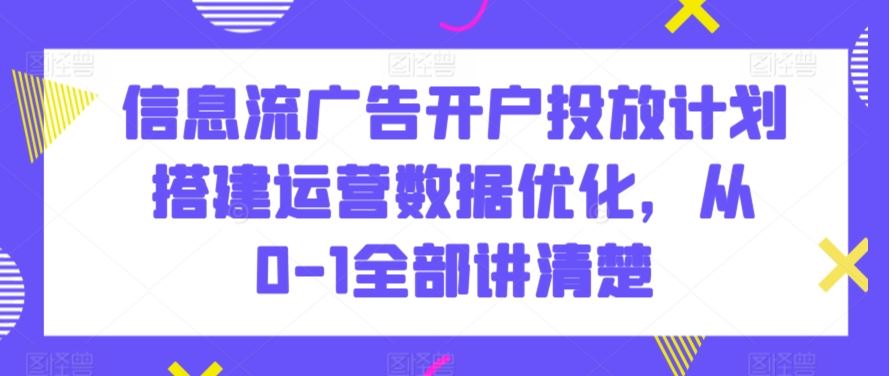 信息流广告开户投放计划搭建运营数据优化，从0-1全部讲清楚-星辰源码网