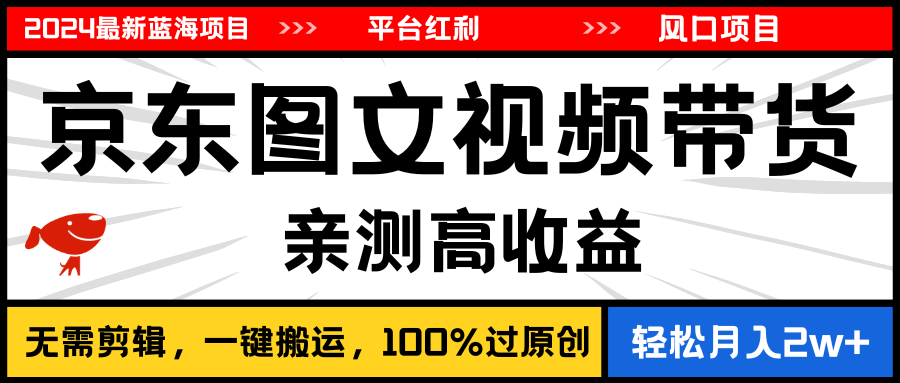 2024最新蓝海项目，逛逛京东图文视频带货，无需剪辑，月入20000+-星辰源码网