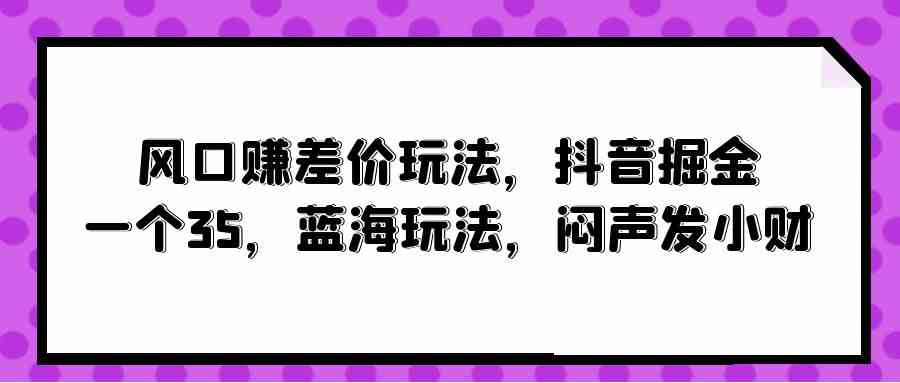 （10022期）风口赚差价玩法，抖音掘金，一个35，蓝海玩法，闷声发小财-星辰源码网