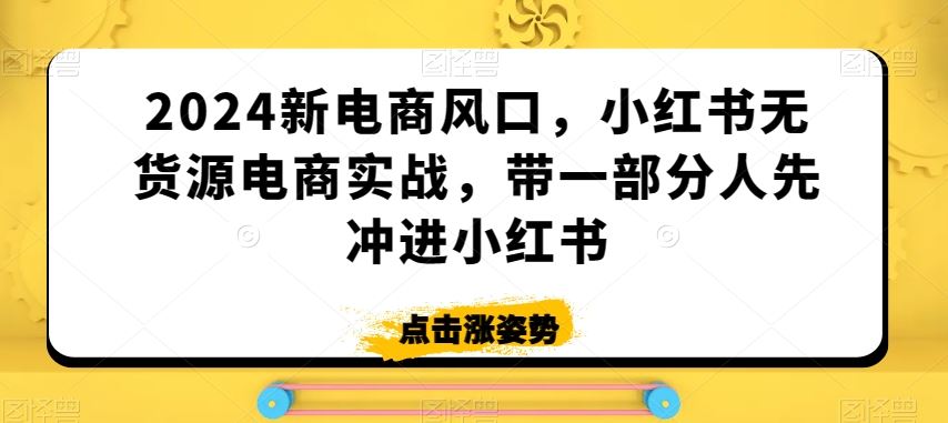 2024新电商风口，小红书无货源电商实战，带一部分人先冲进小红书-星辰源码网