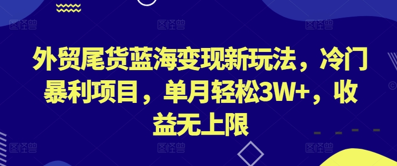 外贸尾货蓝海变现新玩法，冷门暴利项目，单月轻松3W+，收益无上限-星辰源码网