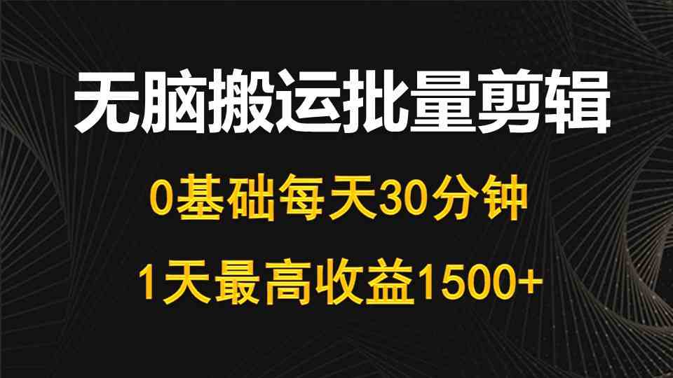 （10008期）每天30分钟，0基础无脑搬运批量剪辑，1天最高收益1500+-星辰源码网