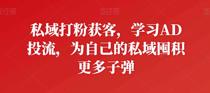 私域打粉获客，学习AD投流，为自己的私域囤积更多子弹-星辰源码网