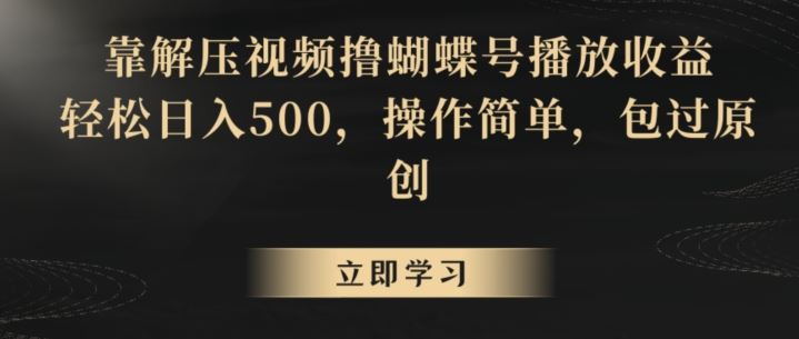 靠解压视频撸蝴蝶号播放收益，轻松日入500，操作简单，包过原创【揭秘】-星辰源码网