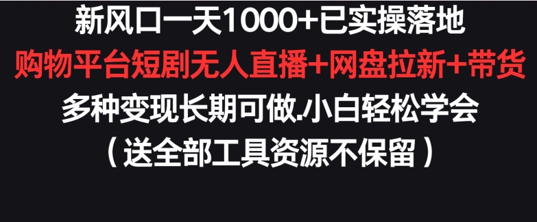 新风口一天1000+已实操落地购物平台短剧无人直播+网盘拉新+带货多种变现长期可做-星辰源码网