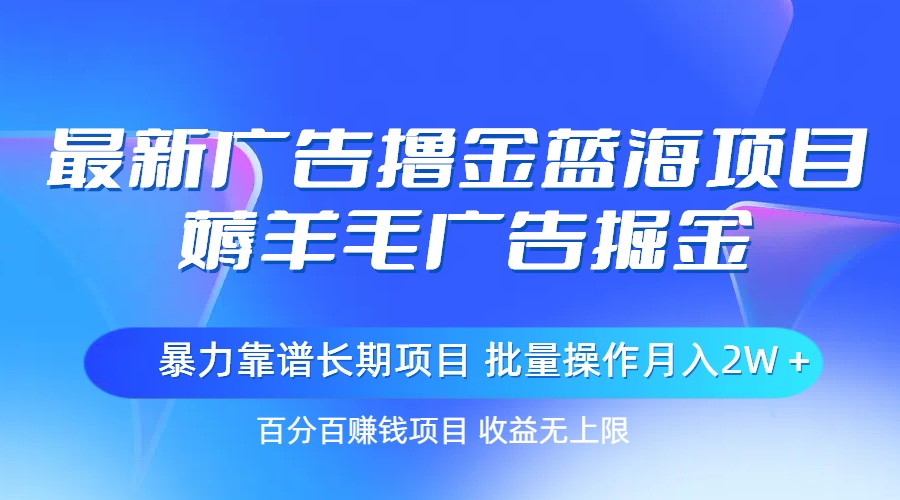 最新广告撸金蓝海项目，薅羊毛广告掘金 长期项目 批量操作月入2W＋-星辰源码网