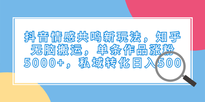 抖音情感共鸣新玩法，知乎无脑搬运，单条作品涨粉5000+，私域转化日入500-星辰源码网