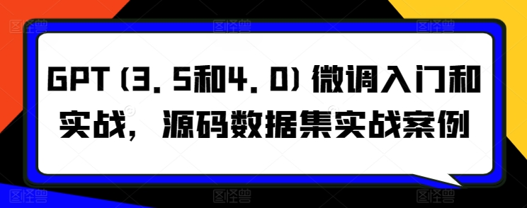 GPT(3.5和4.0)微调入门和实战，源码数据集实战案例-星辰源码网