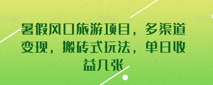 暑假风口旅游项目，多渠道变现，搬砖式玩法，单日收益几张-星辰源码网