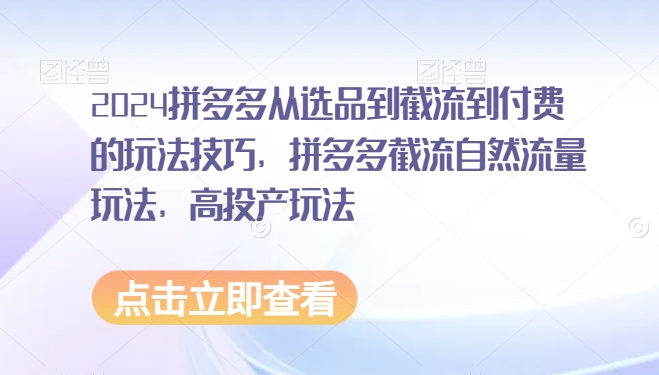 2024拼多多从选品到截流到付费的玩法技巧，拼多多截流自然流量玩法，高投产玩法-星辰源码网