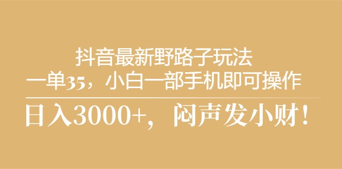 （10766期）抖音最新野路子玩法，一单35，小白一部手机即可操作，，日入3000+，闷…-星辰源码网