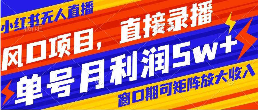 风口项目，小红书无人直播带货，直接录播，可矩阵，月入5w+-星辰源码网