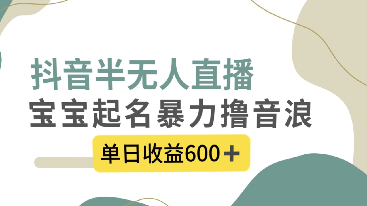 抖音半无人直播，宝宝起名，暴力撸音浪，单日收益600+-星辰源码网