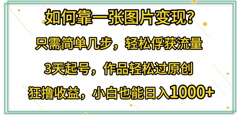 如何靠一张图片变现?只需简单几步，轻松俘获流量，3天起号，作品轻松过原创-星辰源码网