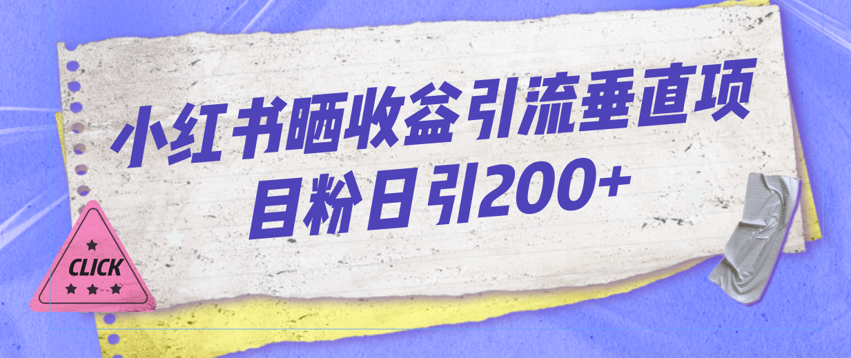 小红书晒收益图引流垂直项目粉日引200+-星辰源码网