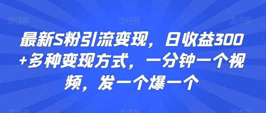 最新S粉引流变现，日收益300+多种变现方式，一分钟一个视频，发一个爆一个【揭秘】-星辰源码网